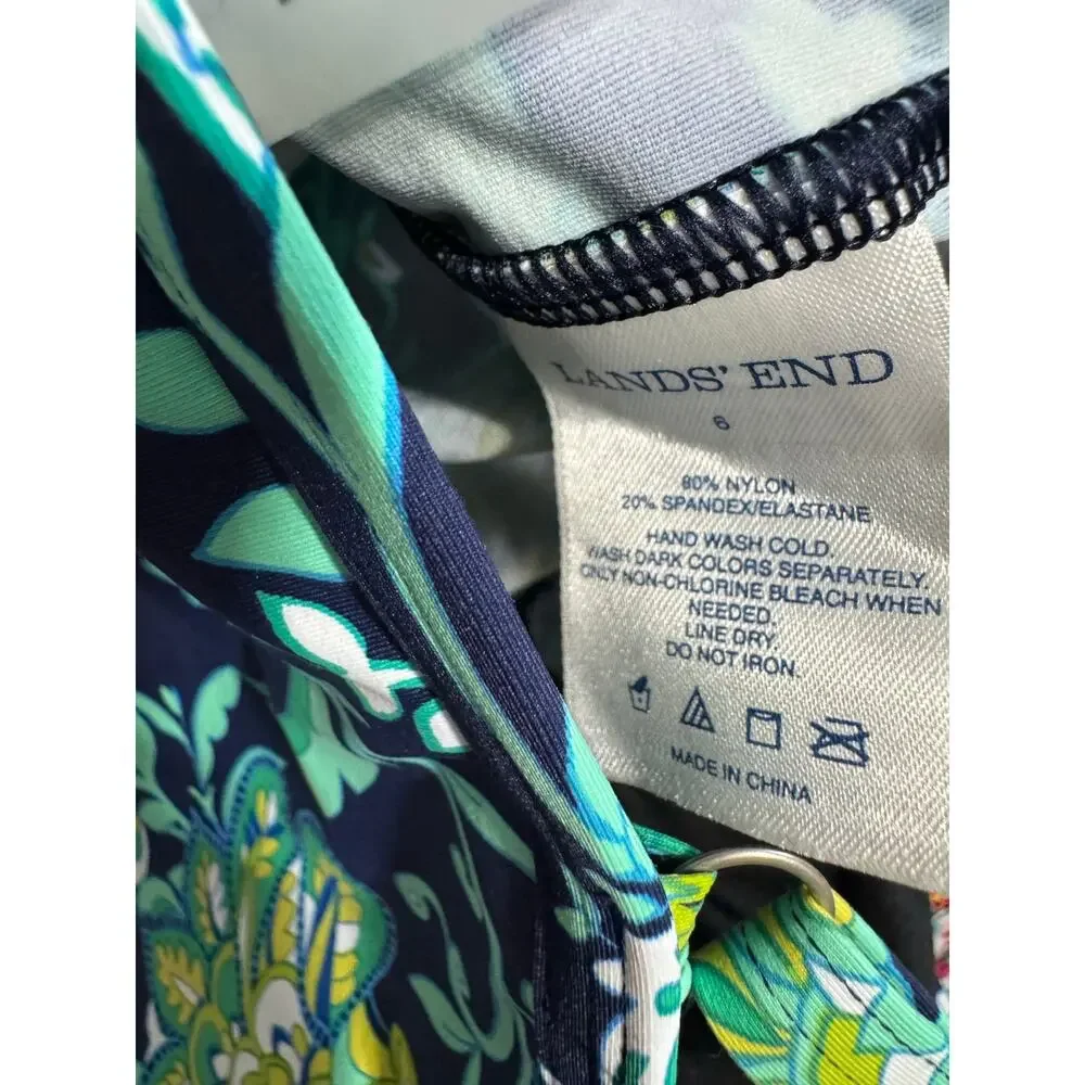 Lands End Navy Blue Deep Sea‎ Floral Tankini Top Underwire Size 6